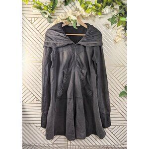 PRARIE UNDERGROUND Women's Long Cloak Hoodie Black Zip Up Size Medium READ